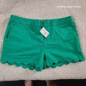 Green Scalloped Hem Girls Shorts